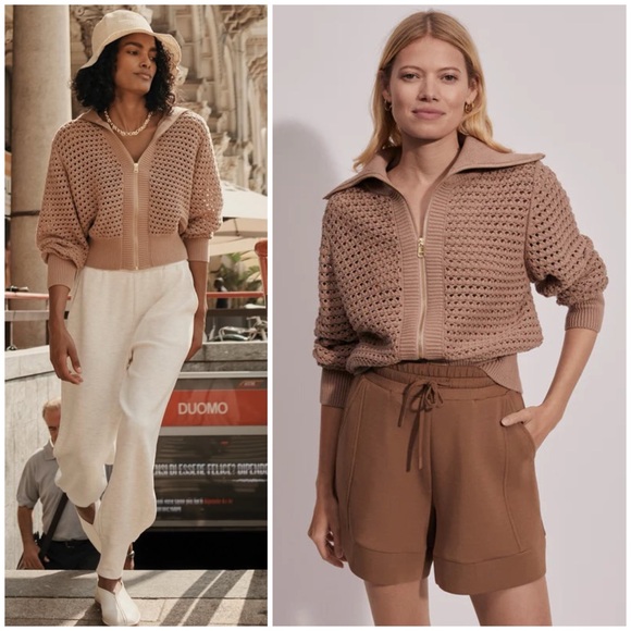 Varley Sweaters - Varley Eloise Zip-through Knit in Brown SZ S